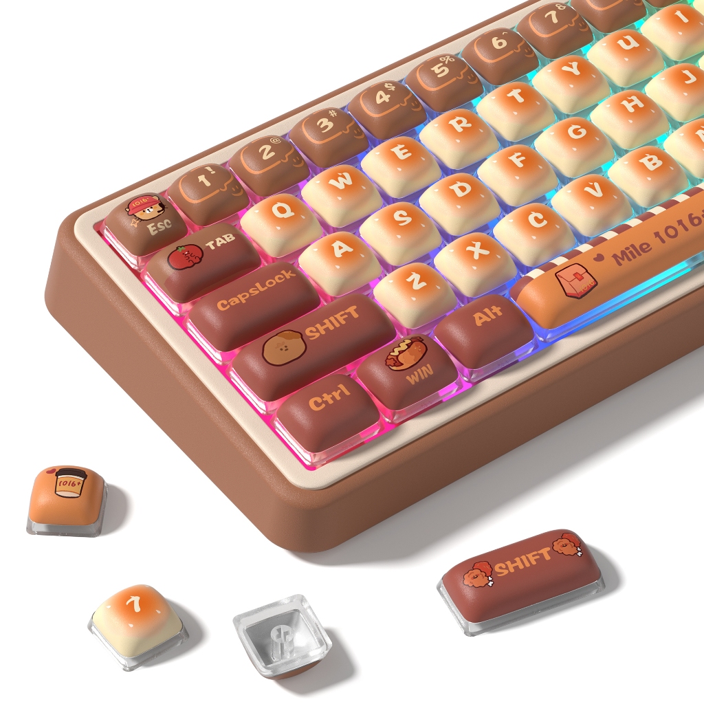Womier Brown Burger น่ารัก 125 คีย์ Dye Sub PBT MOG Profile Keycap ชุดสําหรับคีย์บอร์ดเกมกล