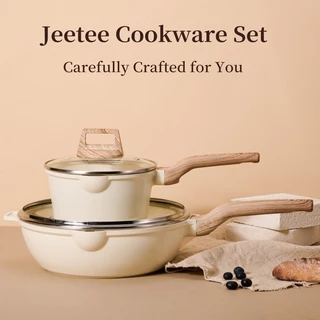 JEETEE 4/6 ชิ้น ชุดเครื่องครัวหินแกรนิตเคลือบสารกันติด กระทะก้นลึก หม้อซุป หม้อนม หม้อ ใช้ได้กับเตาทุกประเภท