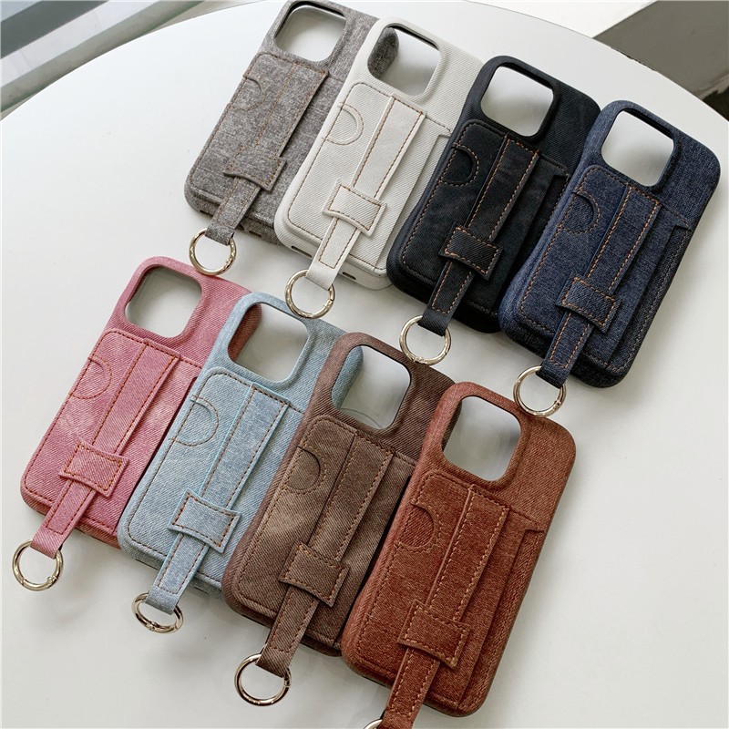 Iphone 16 pro max 15 pro max PU materia Denim stand เคสโทรศัพท์คลิปข้อมือ