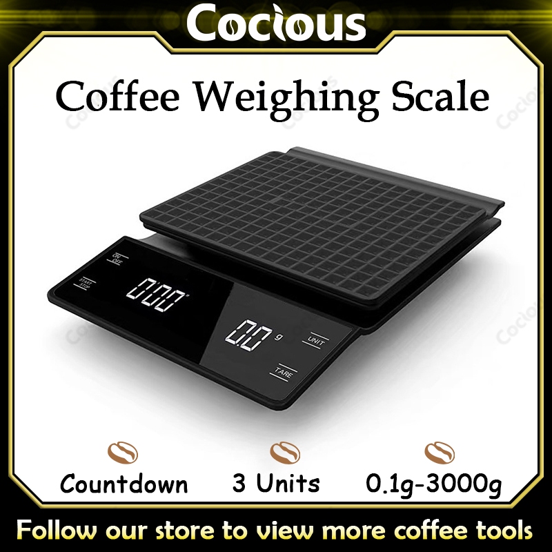 COCIOUS 3kg/0.1g เครื่องชั่งน้ําหนักกาแฟพร้อมตัวจับเวลาเครื่องชั่งดิจิตอลอิเล็กทรอนิกส์แบบพกพา Baking High Prec