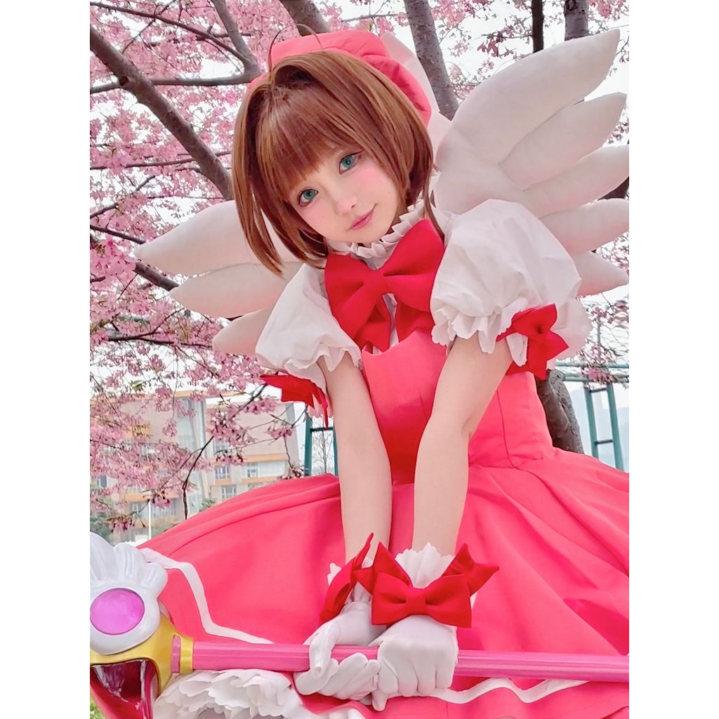 คอสตูมคอสเพลย์ Cardcaptor Sakura - ชุดต่อสู้สีขาวสีแดงคลาสสิกสําหรับงานปาร์ตี้สําหรับอนิเมะ Con & Birthday (มีปีก) - รูปที่ 4