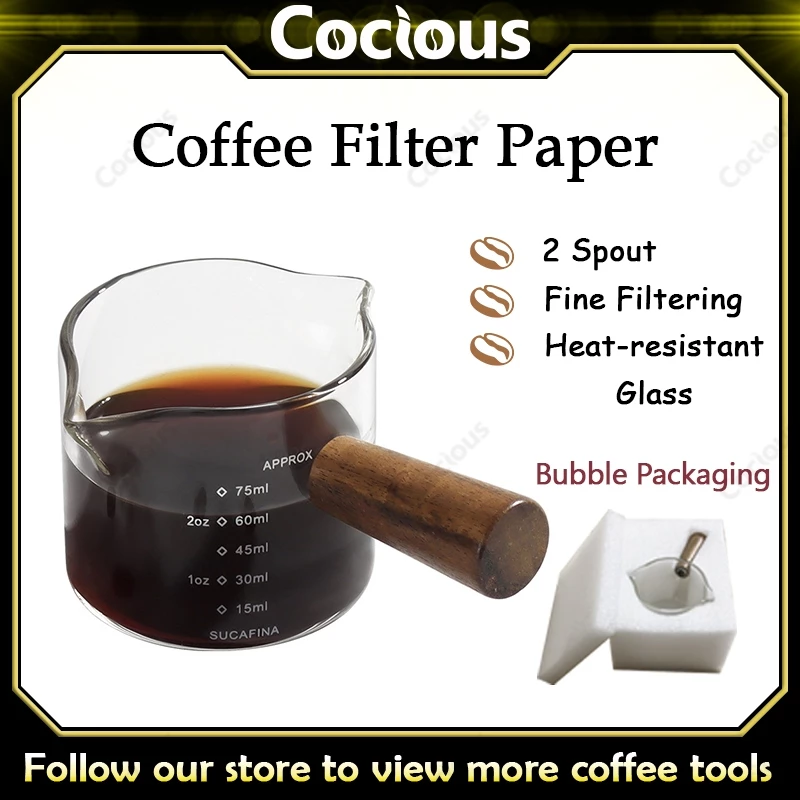 COCIOUS แก้วช็อตกาแฟเอสเปรสโซ่ Espresso 75mlด้ามจับไม้ แก้ว ตวงกาแฟ ถ้วยตวงนม COD