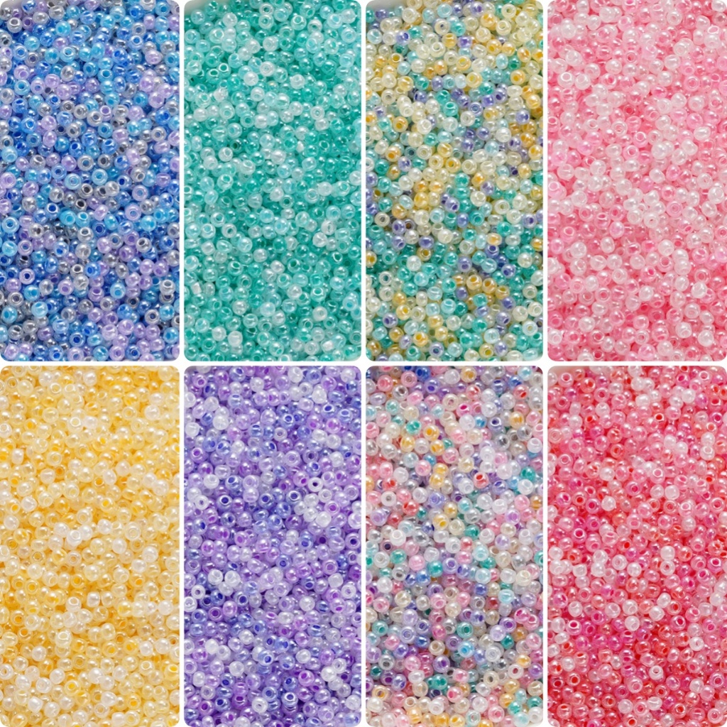 St.kunkka 2 มม. ลูกปัดทราย ประมาณ 1060ชิ้น สีครีมน่ารักมากผสมสีลูกปัดแก้วสำหรับเครื่องประดับ DIY ทำสร้อยข้อมือสร้อยคอ