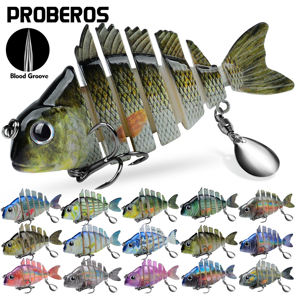 Proberos เหยื่อตกปลาใหม่สําหรับเบสปลาเทราท์ Multi Jointed Swimbaits ช้า Sinking Bionic เหยื่อตกปลาพร้อมเลื่อมกระพริบ