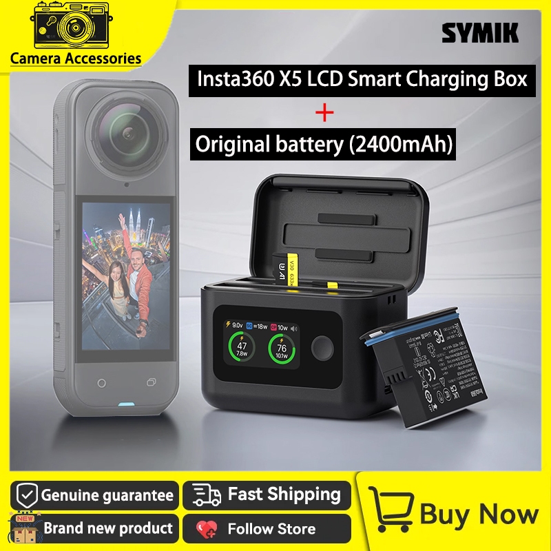 【SYMIK】insta360 X5 LCD Smart Charging Box+Original Battery (2400mAh) for Insta360 X5 Camera Accessor