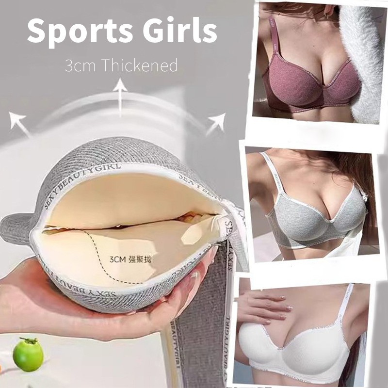หนา 3 ซม.กีฬาสไตล์ Bra ไร้สาย Push Up Bra นุ่มสนับสนุนชุดชั้นใน