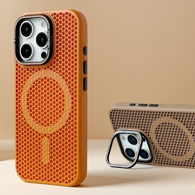 【Cellular cooling/With Metal bracket/Matte acrylic hard case/Orange】เคส compatible for iphone 11 12 13 14 15 16 pro max case