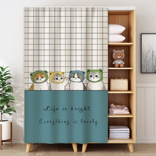 ผ้าม่าน ลายการ์ตูนแมว ป้องกันฝุ่น สําหรับตู้เสื้อผ้า ประตู