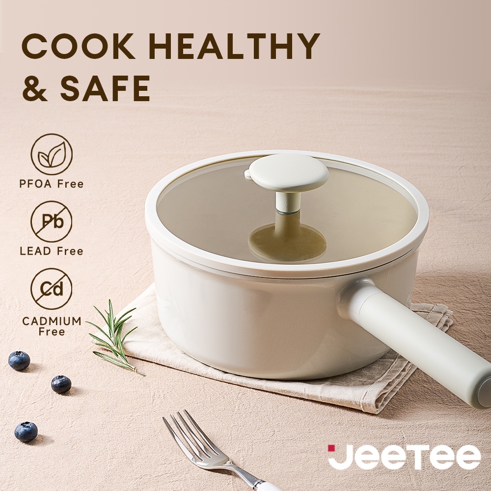 JEETEE  [ถอดด้ามจับได้] หม้อเซรามิกเคลือบสารกันติด 16/20cm หม้อต้มนมพร้อมฝาปิด เหมาะกับเตาทุกประเภท