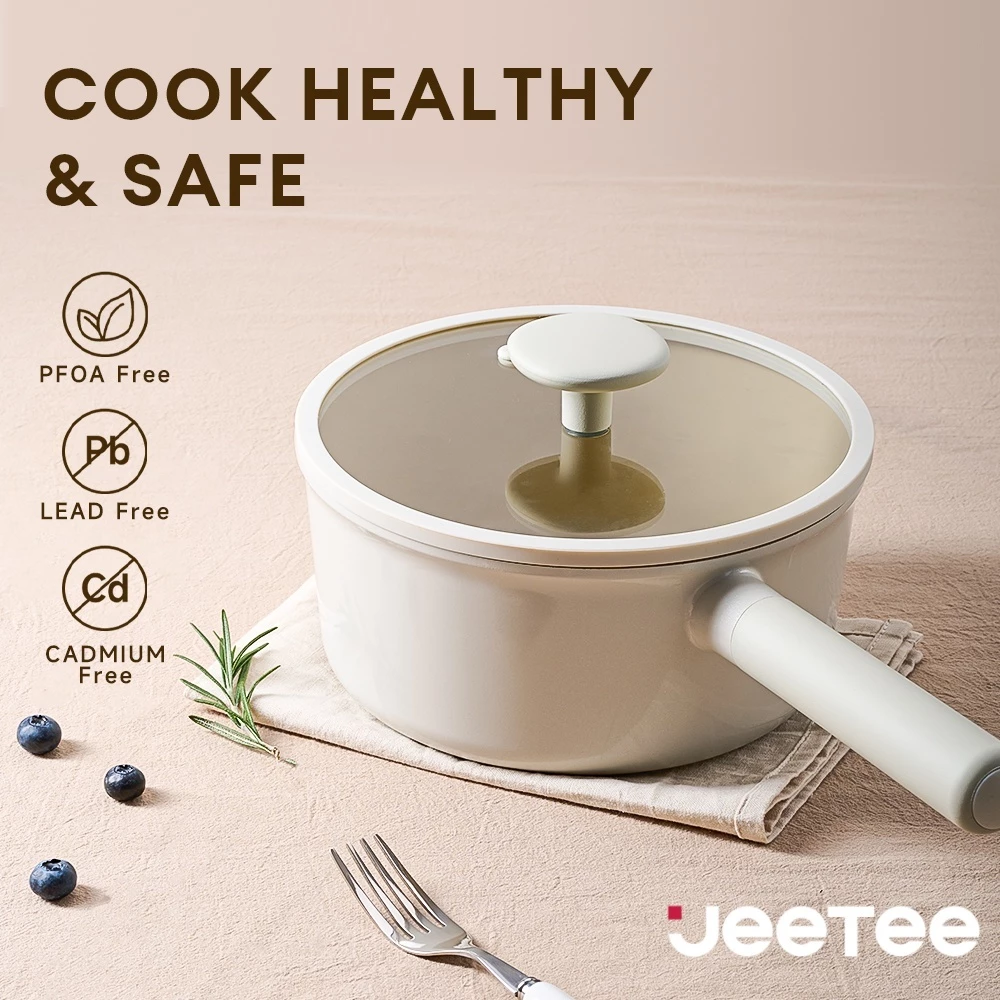 JEETEE [ถอดด้ามจับได้] หม้อเซรามิกเคลือบสารกันติด 16/20cm หม้อต้มนมพร้อมฝาปิด เหมาะกับเตาทุกประเภท