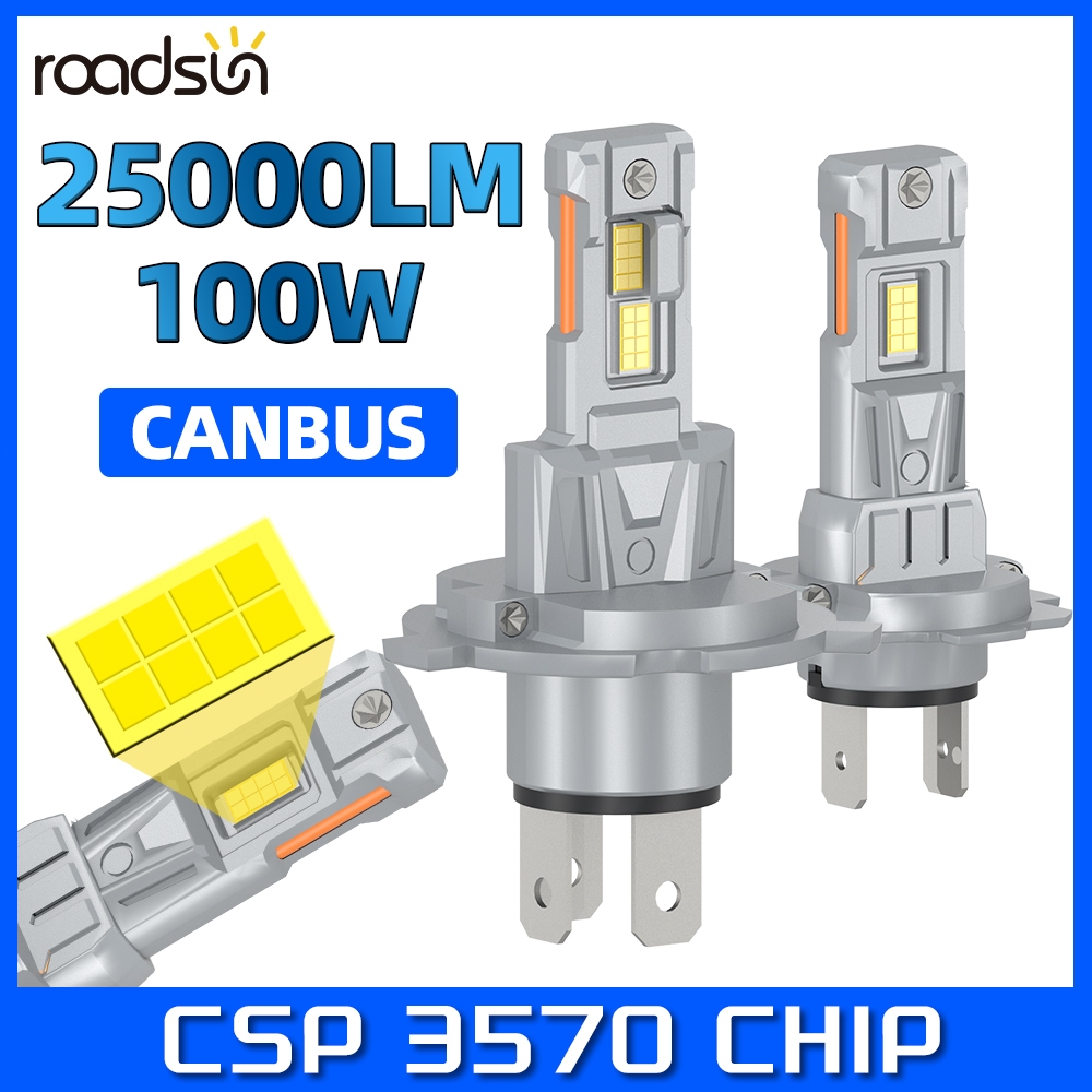 Roadsun 2 ชิ้น H1 H4 Led ไฟหน้ารถหลอดไฟ H7 H11 9005 9006 9012 100 วัตต์ 6000 พันทองแดงเดี่ยวหลอด 25000LM 900% Bright หมอกโคมไฟ 12/24 โวลต์ 3570 CSP ชิปพัดลม Plug-N- Play Canbus ไม่มีข้อผิดพลาด