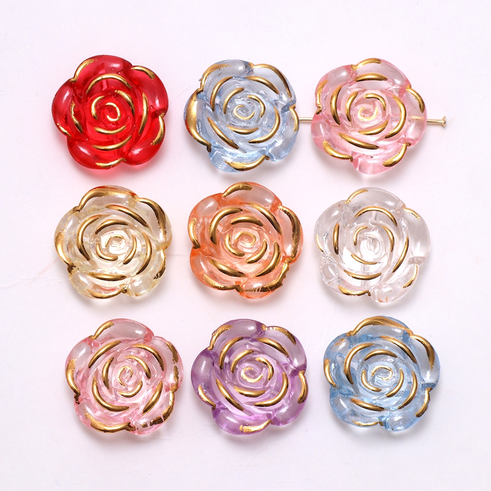 10ชิ้นที่มีสีสันร้อนกดทองดอกเคมีเลียโปร่งใสกุหลาบลูกปัด ทําเอง ครีมเจลเครื่องประดับอุปกรณ์เสริม