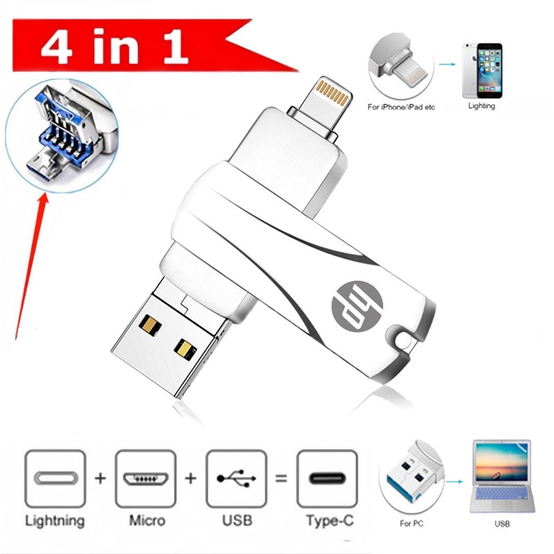 1TB 3 in 1 Hp flashdrive OTG แฟลชไดรฟ์ USB3.0 U Disk Pendrive สําหรับ Android ios typec 4in1 2TB USB