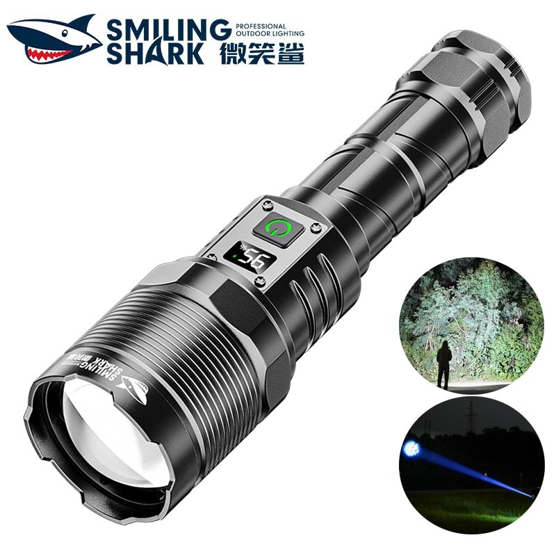 SmilingShark SD5392 ไฟฉาย led ทรงพลัง M60 6000LM สว่างมาก ไฟคบเพลิง ซูมได้ 5 รูปแบบ 26650 Type-C แบบชาร์จได้ จอแสดงผลพลังงานดิจิตอล กันน้ำสำหรับการตั้งแคมป์ปีนเขา