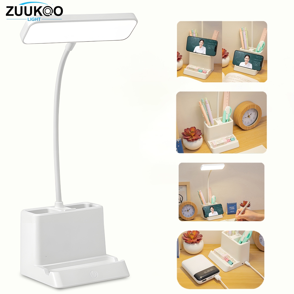 Zuuko โคมไฟตั้งโต๊ะ ไฟ3สี LED โคมอ่านหนังสือ หัวเตียง USB แบบชาร์จ ปรับ 360 ° แบบชาร์จไร้สายและถนอมส