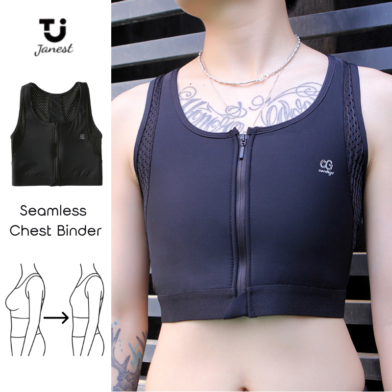 Janest เสื้อกล้ามทอม ซิปหน้า สปอร์ตบรา เซฟอก รัดหน้าอก ทรานส์เจนเดอร์ ผ้าใส่สบาย ระบายอากาศ ส่งด่วน