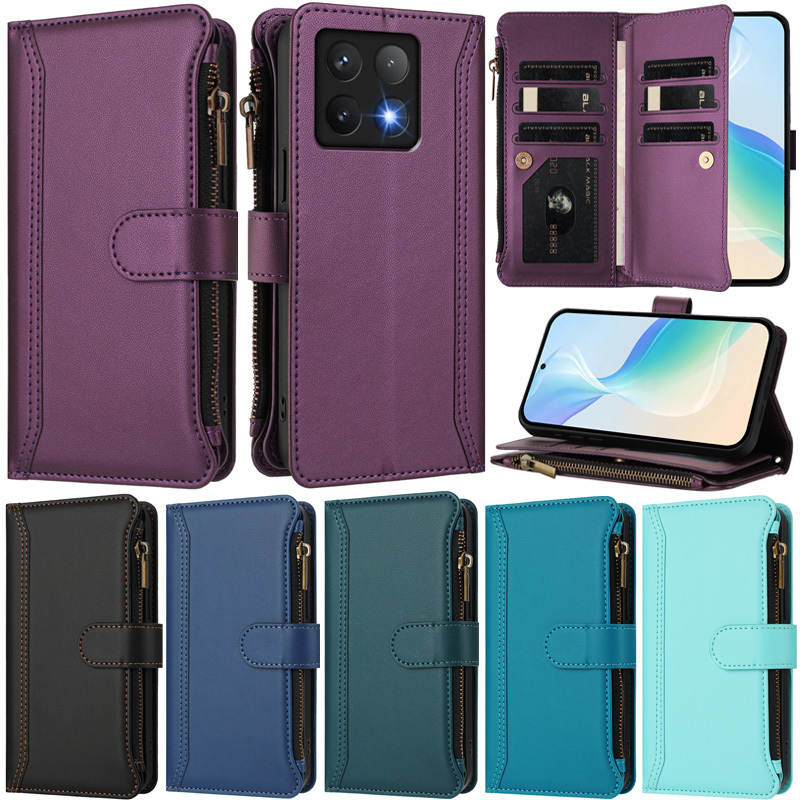 หรูหรา Xiaomi 14T Pro/13T/12T/11T, Poco X3 NFC/X3 Pro, Redmi Note 15 Pro Plus/12C/A1 Plus/A2+ เคสหนังซิปกระเป๋าสตางค์ ฟังก์ชันหลายช่อง