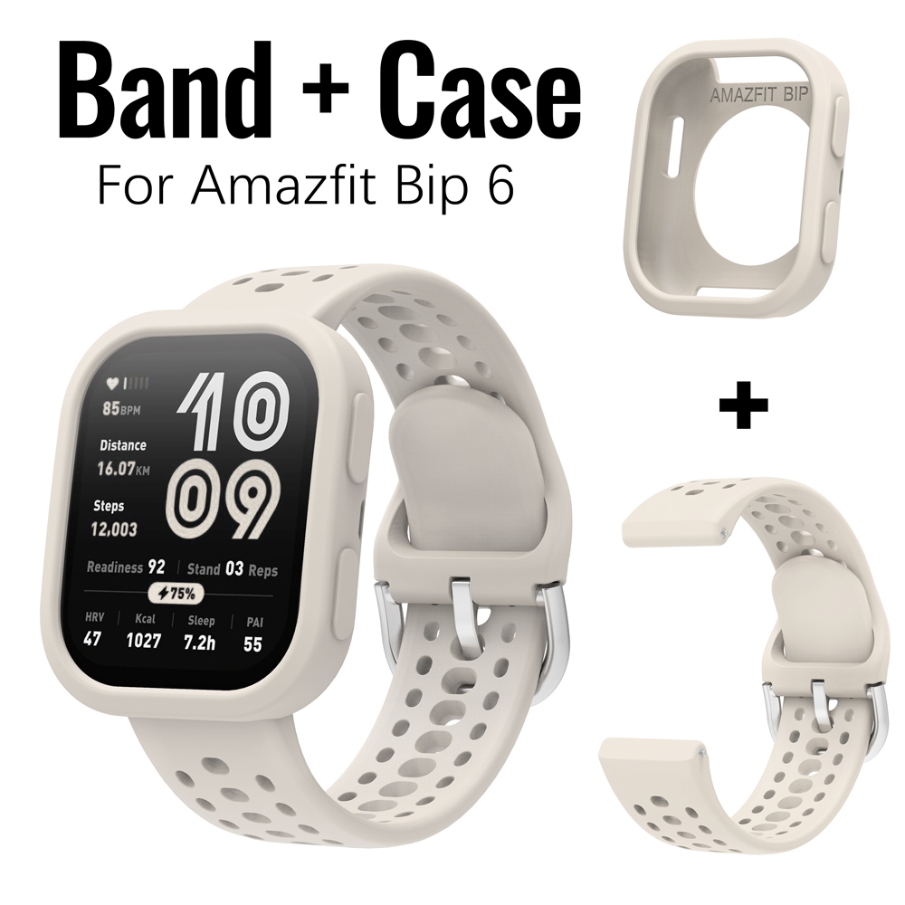 สายรัดซิลิโคน + เคสสําหรับ Amazfit Bip 6 สายนาฬิกากีฬา Breathable Multi-holes ออกแบบสายรัดซิลิโคน Soft Case Combo สําหรับ Huami Amazfit Active 2 เปลี่ยนอุปกรณ์เสริม