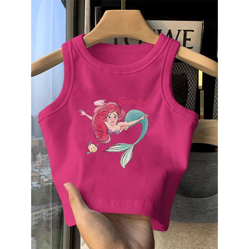 ✨แฟชั่นสไตล์เกาหลี✨เสื้อกล้ามหญิงลายเจ้าหญิงเงือก🧜‍♀เสื้อสตรีท เสื้อครอป  ฤดูร้อนสั้นเข้ารูปแฟชั่นแซ่บ YG1811