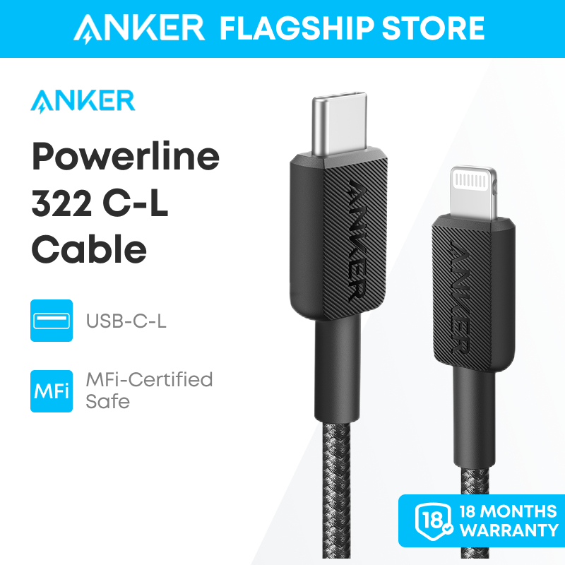 Anker 322 สาย PowerLine USB C ถึง L 3 ฟุต/0.9 ม. 60W สาย A81B5