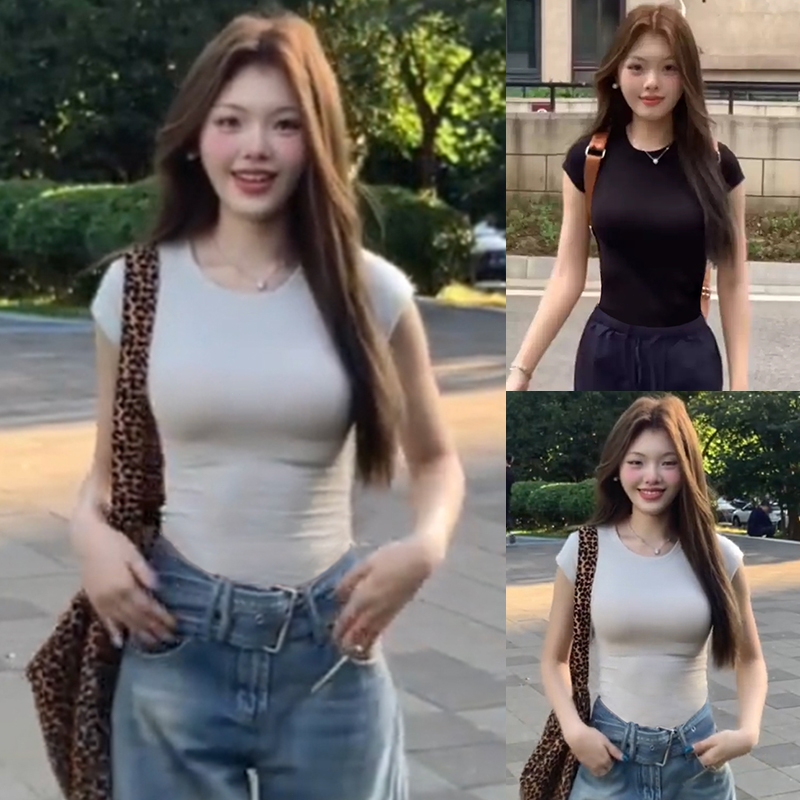 ✨แฟชั่นสไตล์เกาหลี✨เสื้อยืดผู้หญิงฤดูร้อนสไตล์มินิมอล💘gentlewoman เสื้อผ้า ทรงคอกลมเข้ารูปเก็บทรงทันสมัย