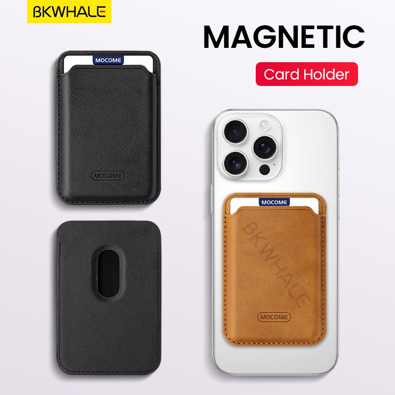 BKWHALE Magnetic Card สําหรับ iPhone 17 16 15 12 13 14 Pro Max Samsung S25 S24 S23 Ultra หนังคลิปการ์ดกระเป๋า