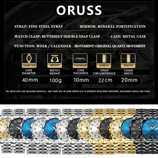 ORUSS รัส ต้นฉบับชายหรูหราปฏิทินคู่สแตนเลสส่องสว่างกันน้ํานาฬิกาแฟชั่นธุรกิจเกาหลีรุ่นควอตซ์นาฬิกาข้อมือ