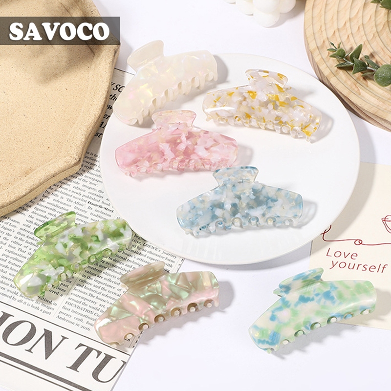 SAVOCO กิ๊บติดผมลายดอกไม้กรดอะซิติกหรูหราวันหยุดฤดูร้อนคว้าคลิปสําหรับเครื่องประดับผม SC168