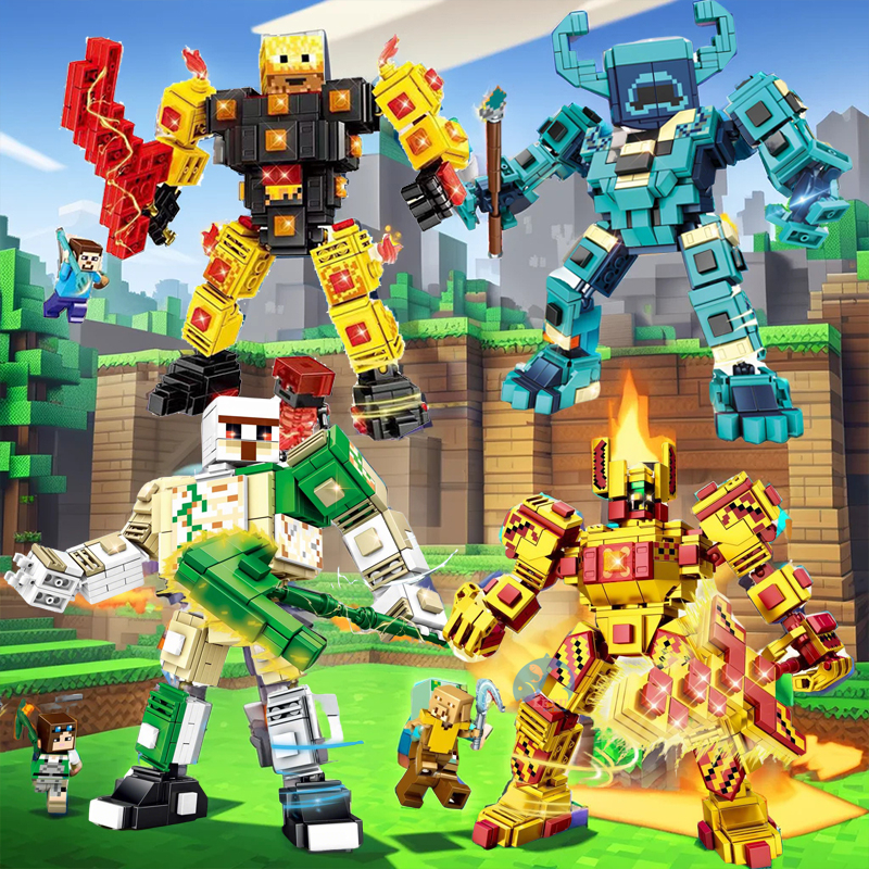 4สไตล์Minecraft Mech Action Figuresของเล่นชุด,Warden Iron Golem Blaze Nameless Guardianตุ๊กตาเด็กอาคารบล็อกของเล่น