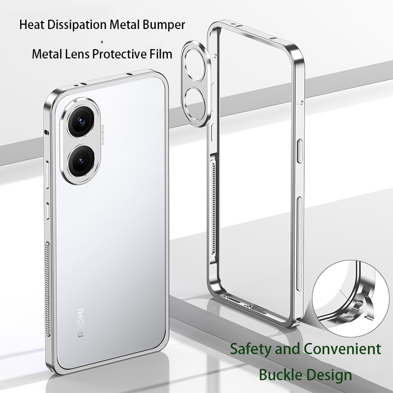 หรูหราอลูมิเนียมอัลลอยด์กันชนสําหรับ Redmi Turbo 4 Pro POCO X7 Pro 5G กรณีโลหะกล้องป้องกันฟิล์มการกระจายความร้อนกรอบโลหะความปลอดภัยหัวเข็มขัดออกแบบปลอก