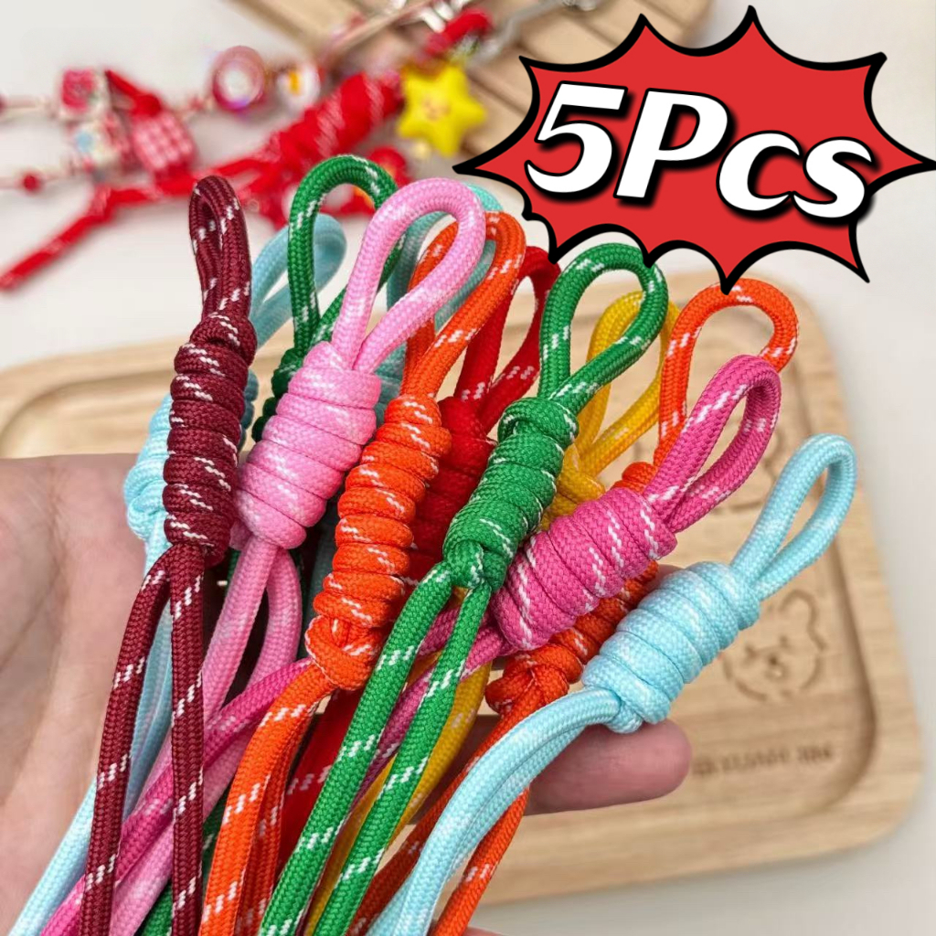 5ชิ้นหลายสีถักเชือกเส้นเล็กพวงกุญแจป้องกันการโจรกรรมอินเทรนด์ปมเชือกไนล่อนสําหรับกระเป๋าเป้สะพายหลังสายคล้องกระเป๋าอุปกรณ์ตกแต่งของขวั
