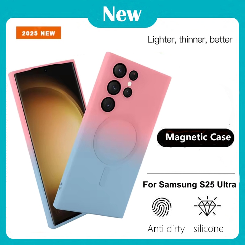 SAMSUNG หรูหราซิลิโคนเหลวแม่เหล็กนุ่มสําหรับSamsung Galaxy S25 S24 S23 S22 S21 Ultra Plus S24 S23FE S25EDGEกันกระแทกป้องกันกรณี