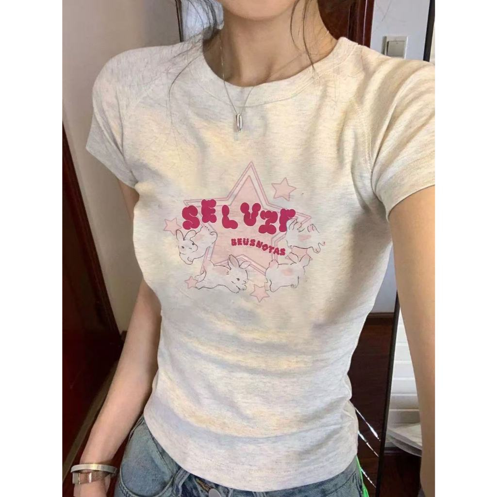 LindaBaby 100% Cotton เสื้อยืดแขนสั้นผู้หญิง เสื้อ เสื้อยืดคอกลม ดีไซน์เก๋ ใส่สบาย นุ่มมาก