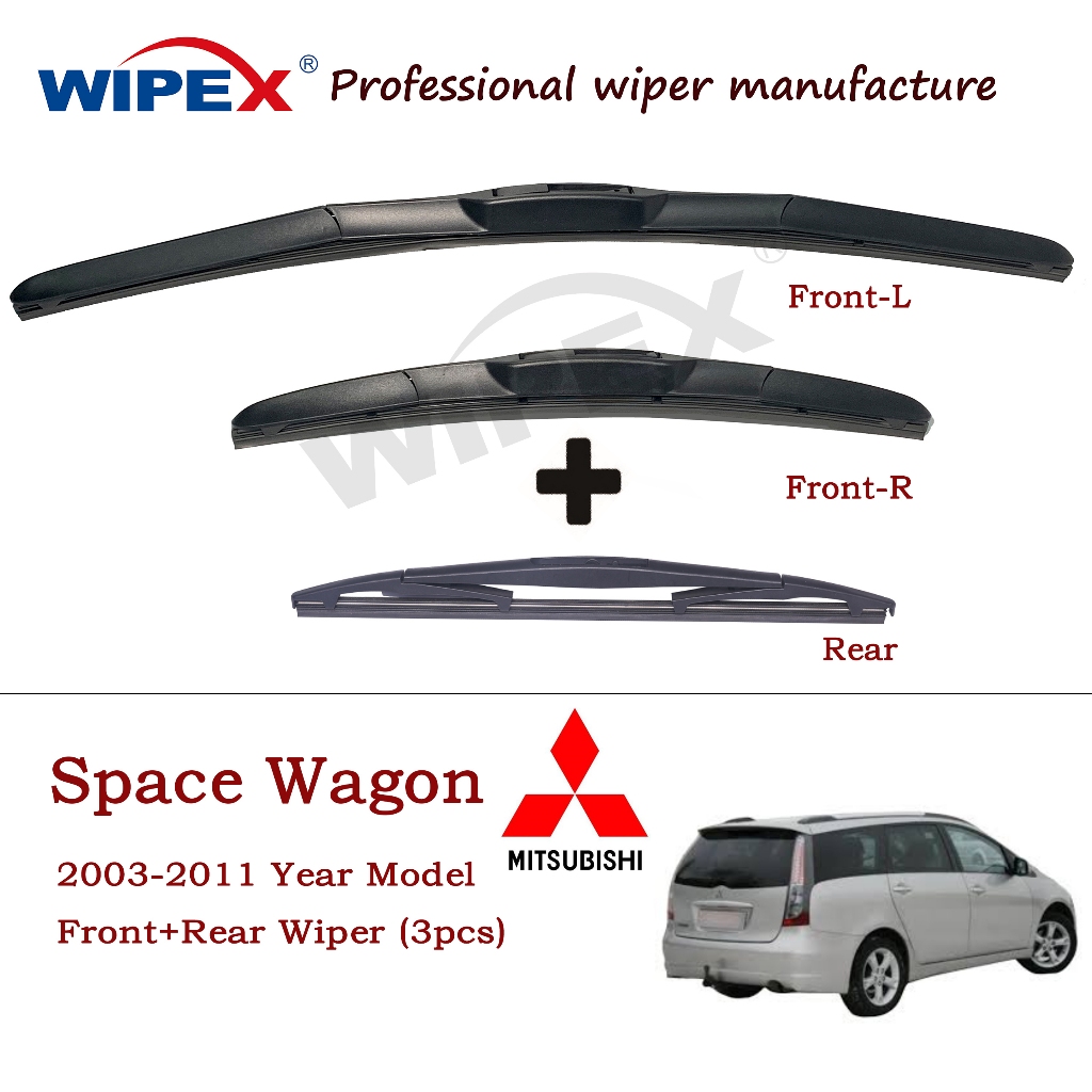ใบปัดน้ําฝน Mitsubishi Space Wagon สําหรับปี 2003-2011 รุ่น Mitsu SpaceWagon ชุดที่ปัดน้ําฝนกระจกรถยนต์ (แบบไฮบริดเดิม + ด้านหลังเดิม) จาก wipex ภรรยา