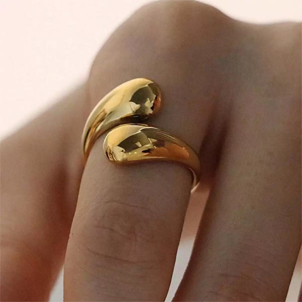 สไตล์ใหม่ Non-Fading Open Water Drop แหวนสแตนเลส Live Ring Unisex อินเทรนด์ Cool แหวน