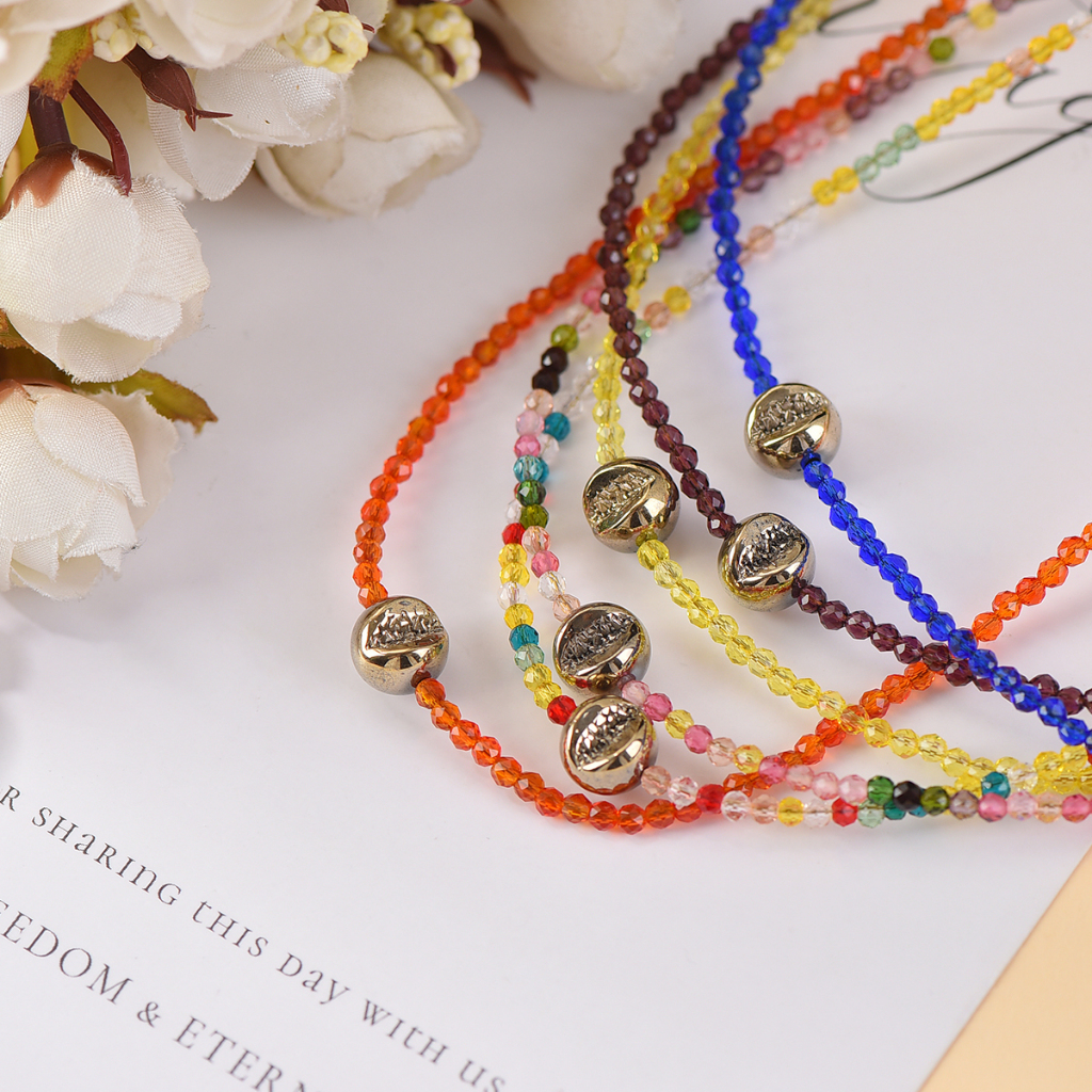 3mmChoker Druzy Pyrite ลูกปัด + สี Spinel สร้อยคอ 46 ซม.โซ่ 18k สีเก็บรักษาไว้สไตล์ผู้หญิง