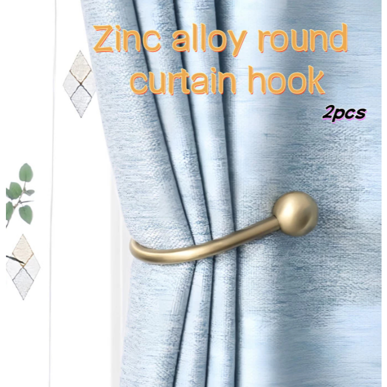 2ชิ้น ตะขอผ้าม่านอุปกรณ์จัดเก็บผ้าม่านโลหะผสมสังกะสีรอบตะขอแขวนผนัง