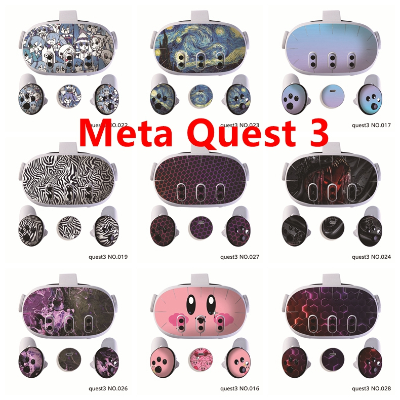 สติ๊กเกอร์ผิว 16 สีเข้ากันได้กับ Meta Quest 3 VR Vinyl Decal Full Set Wrap ฟิล์มป้องกัน