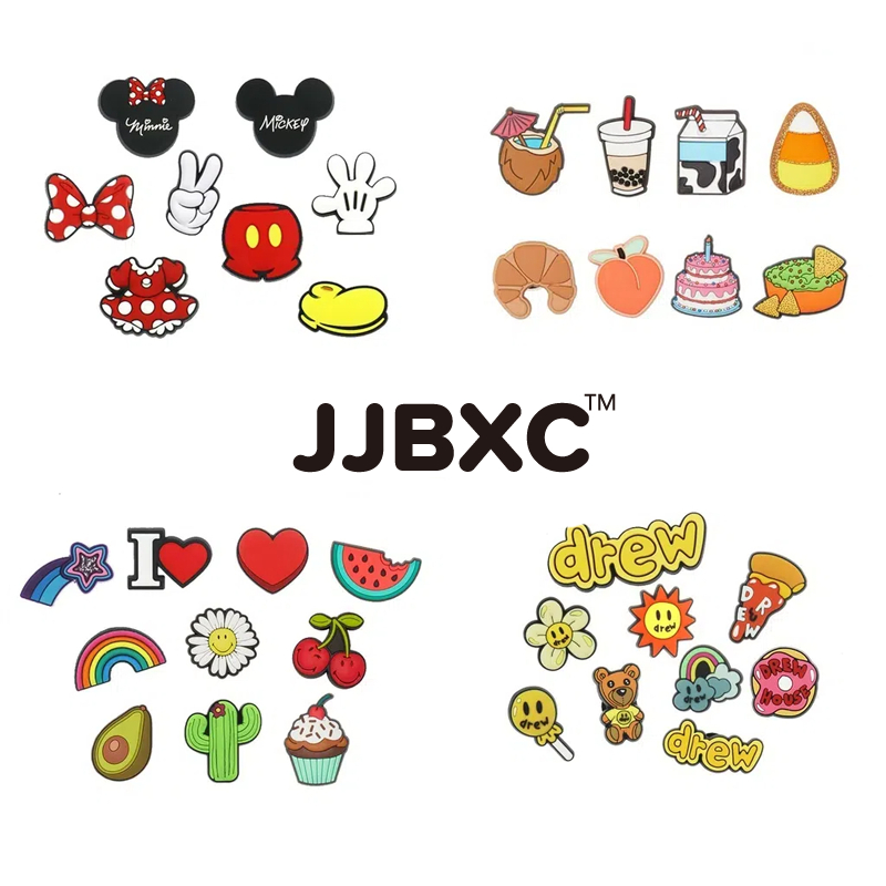 JJBXC ตัวติดรองเท้า charm ชุดหัวเข็มขัดการ์ตูนแต่งรองเท้า สตรอว์เบอร์รี แตงโม นม อุปกรณ์ตกแต่งรองเท้า