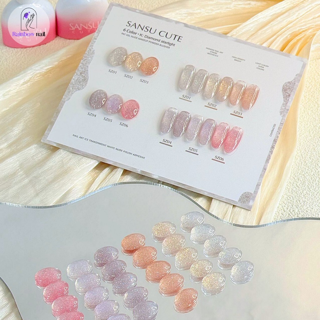 SANSU ชุดยาทาเล็บเจล 6 สี เจลเพชร เจลกากเพชร เจลเลื่อม ฟรีแผนภูมิสีสามารถจัดส่งได้ทันที ราคา ถูกที่สุด ดีลบีเคเค แกลเลอรีภาพที่ 2