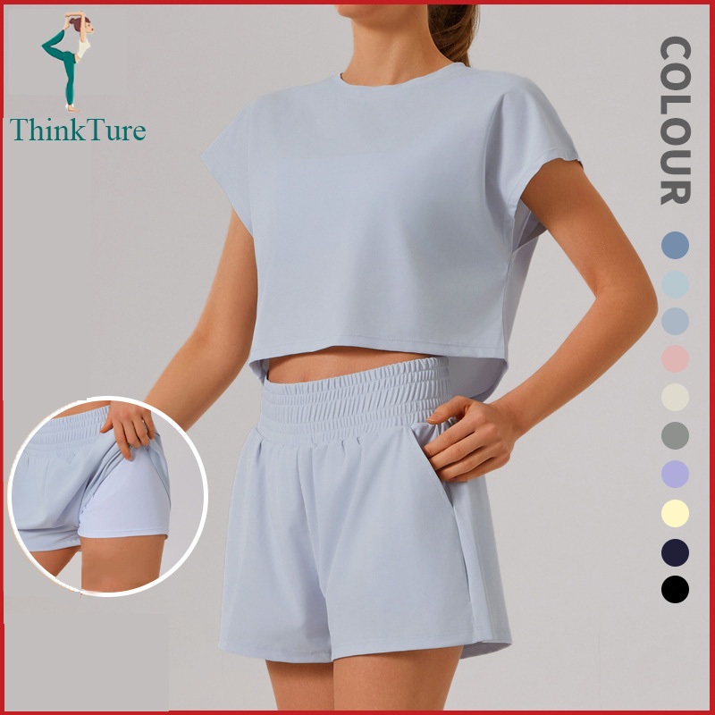Loose Two Piece Outfit For Women Plus Size Sport Shirt Shorts Sets Fitness Women's Sports Shorts Hig