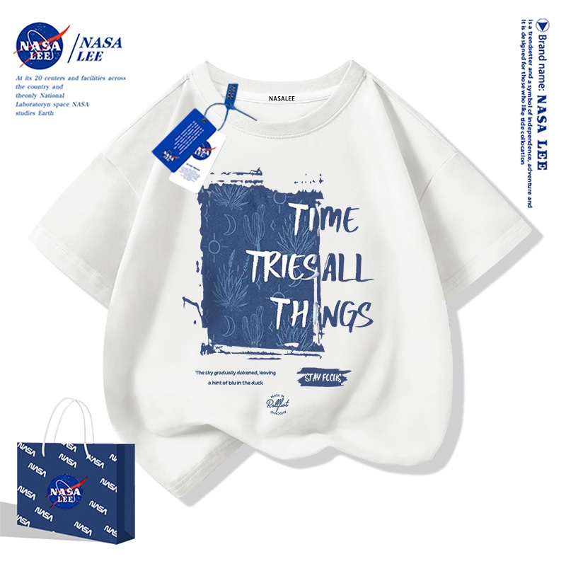 【จัดส่งเร็ว 48 ชม】เสื้อยืดเด็ก NASA ผ้าฝ้ายสวมสบาย ไซส์หลวม ลายการ์ตูนน่ารัก ใส่ได้ทุกฤดูร้อน