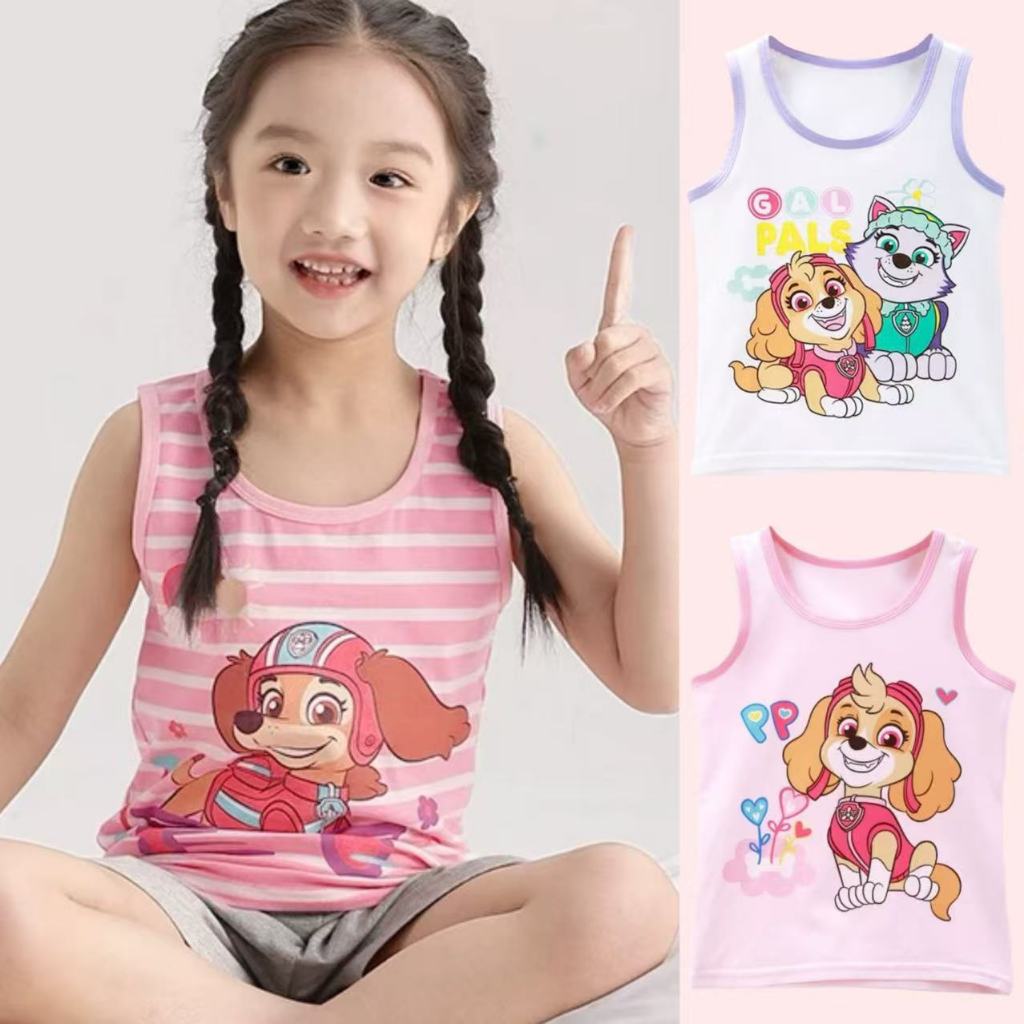เสื้อกล้าม ผ้าฝ้ายแท้ พิมพ์ลาย PAW PATROL น่ารัก แฟชั่นฤดูใบไม้ผลิ และฤดูร้อน สําหรับเด็กผู้หญิง จํานวน 2 ชิ้น