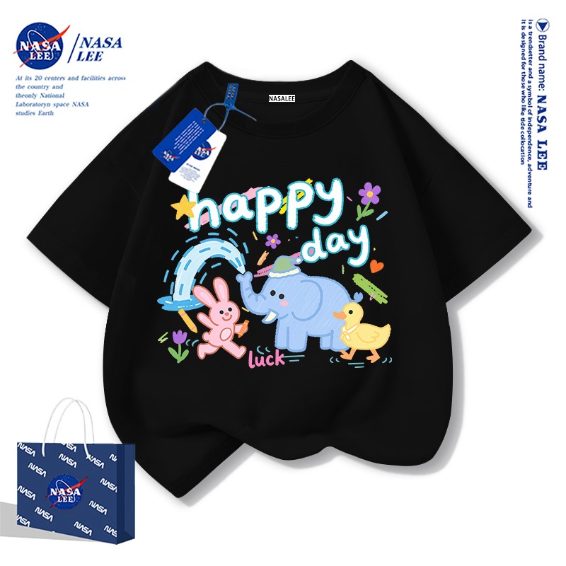 【จัดส่งเร็ว 48 ชม】เสื้อยืดเด็ก NASAผ้าฝ้ายระบายอากาศ ไซส์ฟิตหลวม ลายสัตว์น่ารัก สุดชิลสำหรับซัมเมอร์