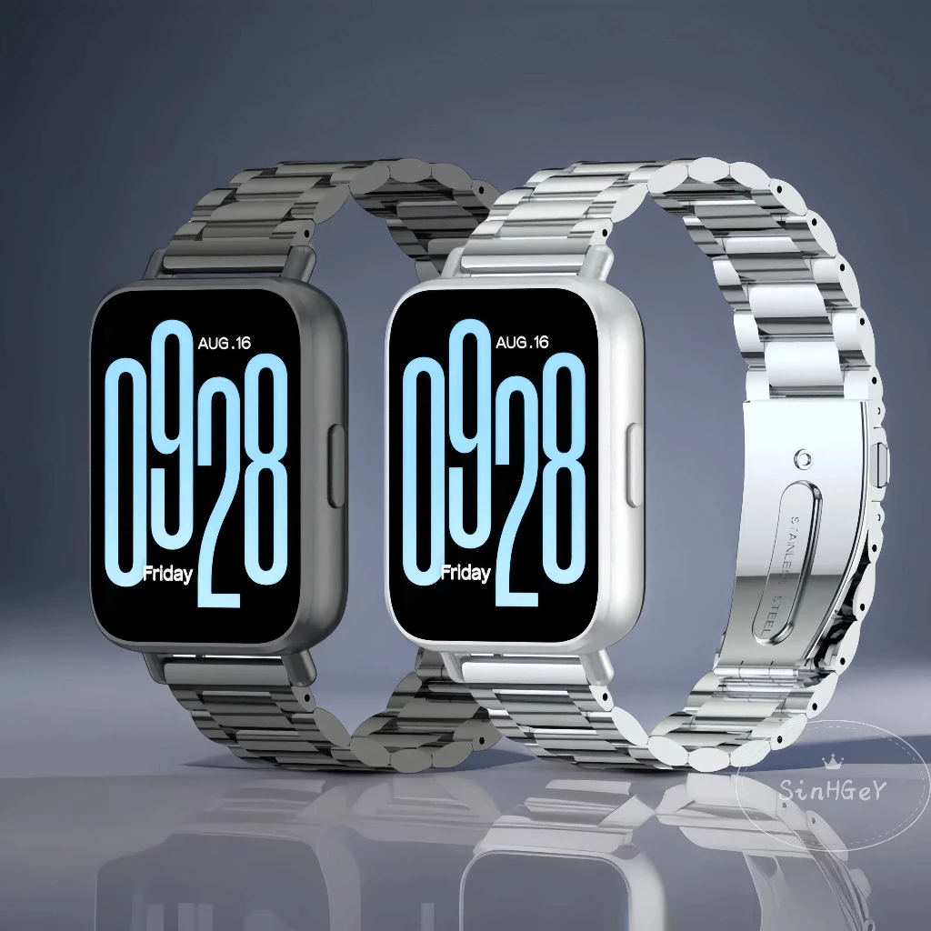 สายรัดกีฬาสําหรับ Redmi Watch 2/3/4/5/6 Lite Active สายรัดแม่เหล็กสแตนเลส Milanese สร้อยข้อมือเปลี่ยนสายรัดข้อมือสําหรับ Xiaomi Band 8/9/10 Pro