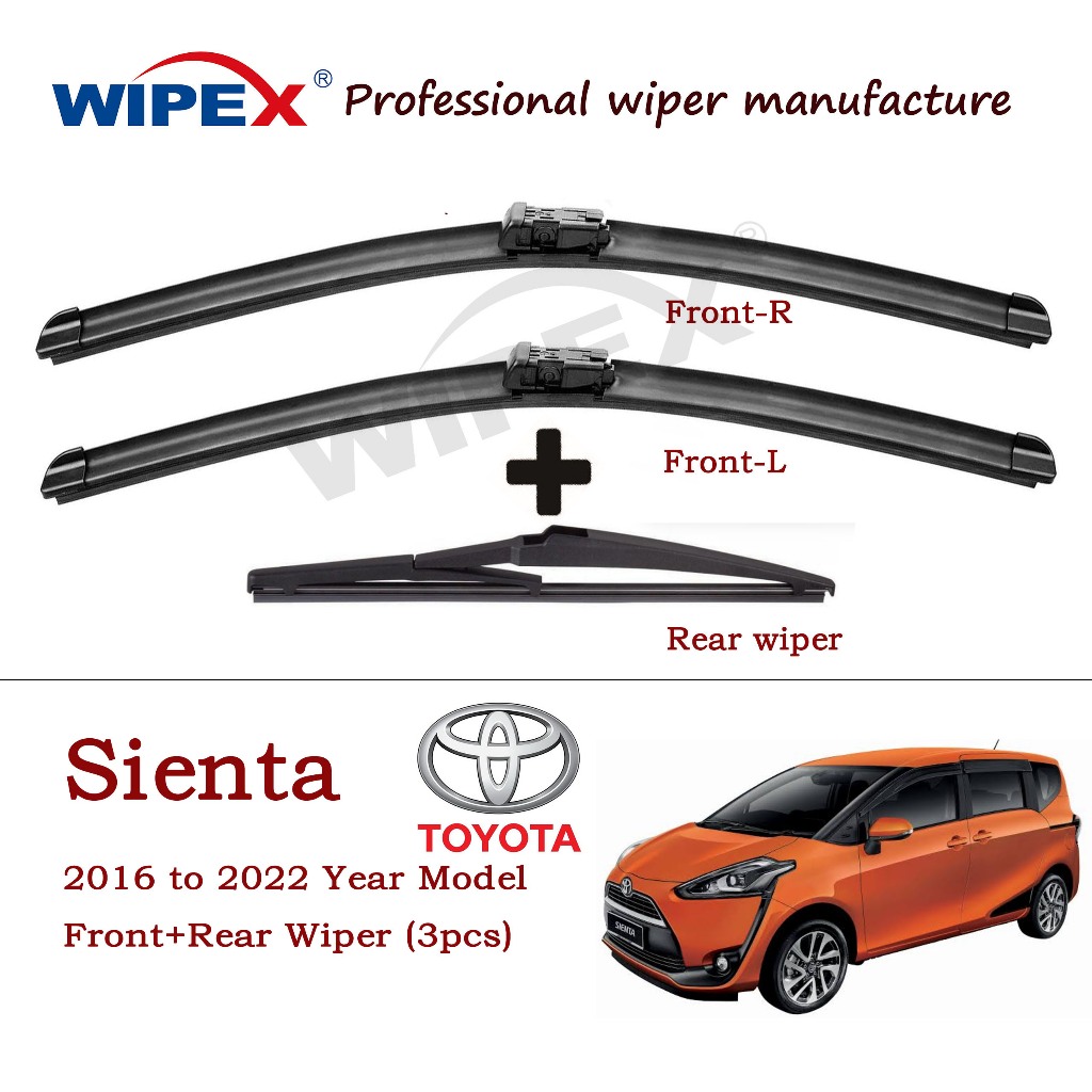 (ด้านหน้า+ด้านหลัง 3 ชิ้น) ชุดใบปัดน้ําฝน Toyota SIENTA สําหรับ 2016~2022 ปีรุ่น SIENTA SUV (ประเภทกล้วย+หลังเดิม) จาก Wipex Wixr