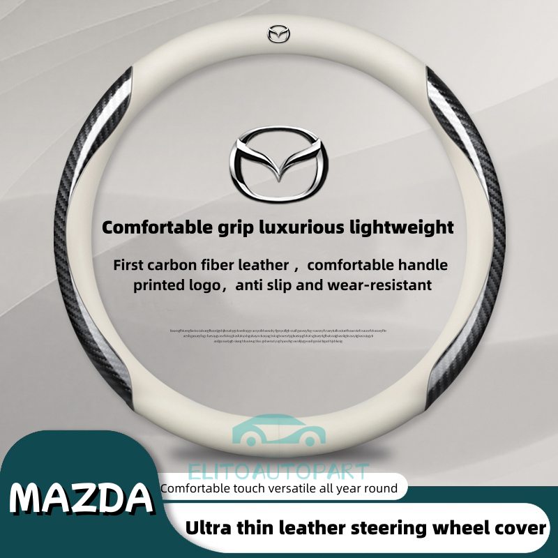 MAZDA Ultra-Thin หนังสําหรับ MAZDA พวงมาลัยรถ 38 ซม.Breathable ดูดซับเหงื่อ Anti-Skid คาร์บอนไฟเบอร์สําหรับ MAZDA 2 3 cx5 323 cx3 cx5 cx7 cx9 rx8 อุปกรณ์เสริม