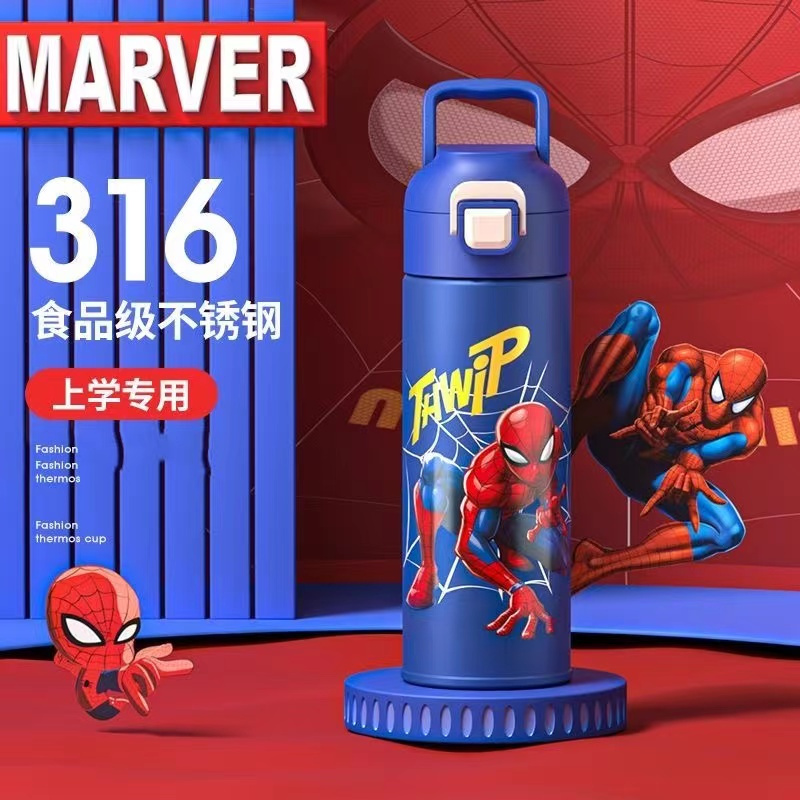 Spiderman อเมริกัน Captain เด็กสแตนเลสสตีลแก้ว Leak-Proof กระติกน้ําสูญญากาศเด็กขวดน้ําความร้อน Thermocup