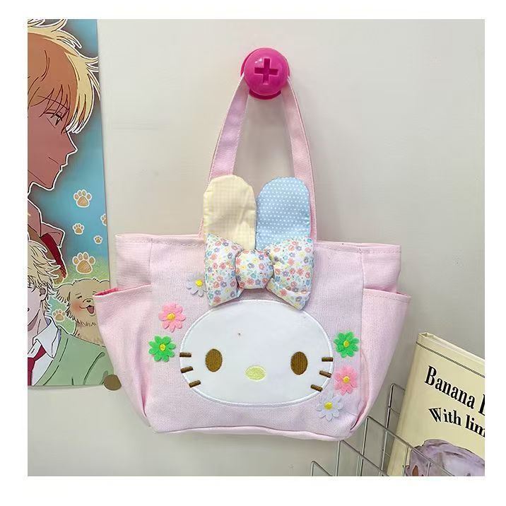 กระเป๋าถือผ้าแคนวาสรูปหูกระต่ายน่ารัก Hello Kitty Melody กระเป๋าเบนโตะ