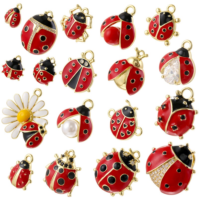 เคลือบ Ladybug Charms สีแดงบินสัตว์ Ladybirds Charms แมลงสัตว์ Charms สําหรับเครื่องประดับทําหัตถกรรม